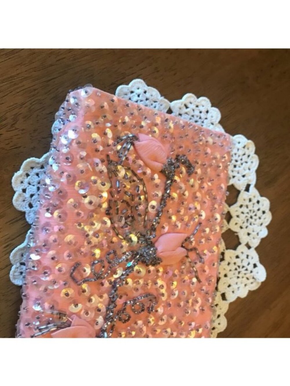 Vintage Evening Bag Sequins & Beads Melon Color - Picture 4 of 8